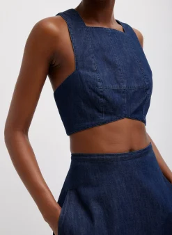 Hot Tibi Summer Denim Square Neck Cropped Top Indigo