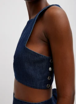 Hot Tibi Summer Denim Square Neck Cropped Top Indigo