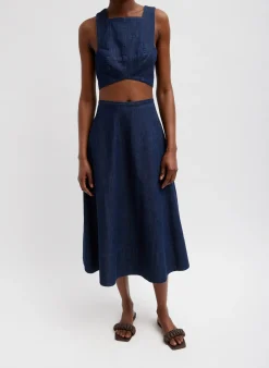 Hot Tibi Summer Denim Square Neck Cropped Top Indigo