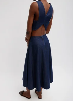Hot Tibi Summer Denim Square Neck Cropped Top Indigo