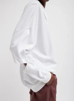 New Tibi Summer Sweatshirting Polo Collar Sweatshirt White
