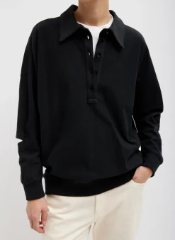 Outlet Tibi Summer Sweatshirting Polo Collar Sweatshirt Black