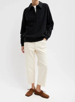 Outlet Tibi Summer Sweatshirting Polo Collar Sweatshirt Black