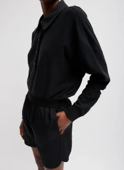 Outlet Tibi Summer Sweatshirting Polo Collar Sweatshirt Black