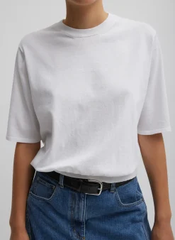 Clearance Tibi Super Fine Gauge Perfect Short Sleeve Men's Pullover White