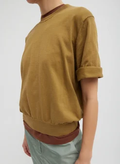 New Tibi Super Fine Gauge Perfect Short Sleeve Men's Pullover Dark Hazel