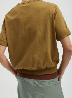 New Tibi Super Fine Gauge Perfect Short Sleeve Men's Pullover Dark Hazel
