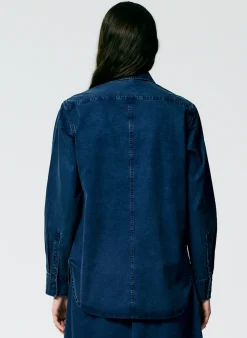Online Tibi Tencel Cotton Charlie Slim Men's Shirt Blue