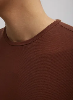 Clearance Tibi Tencel Knit Twisted Seam Long Sleeve T-Shirt Brown