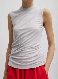 Tibi Tencel Knit Twisted Seam Tank Pearl Grey
