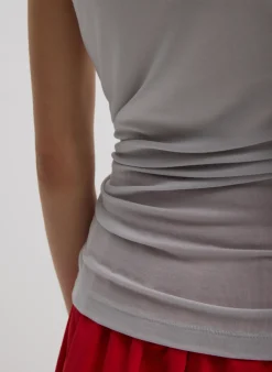 Tibi Tencel Knit Twisted Seam Tank Pearl Grey