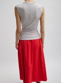 Tibi Tencel Knit Twisted Seam Tank Pearl Grey