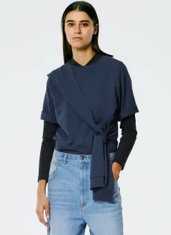 Outlet Tibi Tie T-Shirt Navy Fog