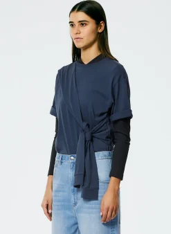 Outlet Tibi Tie T-Shirt Navy Fog