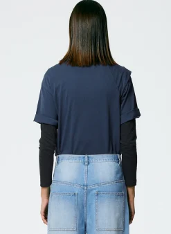 Outlet Tibi Tie T-Shirt Navy Fog