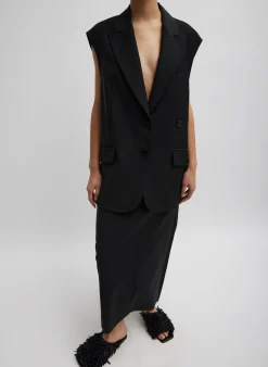 Discount Tibi Tropical Wool Liam Vest Black