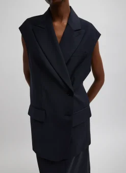 Sale Tibi Tropical Wool Liam Vest Navy