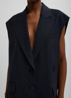 Sale Tibi Tropical Wool Liam Vest Navy