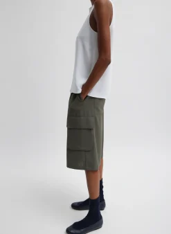 Tibi Tropical Wool Relaxed Cargo Short Dark Stone
