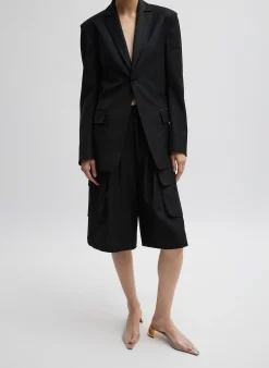Discount Tibi Tropical Wool Relaxed Cargo Short Black