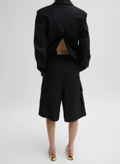 Discount Tibi Tropical Wool Relaxed Cargo Short Black