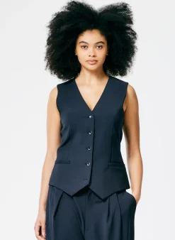 Clearance Tibi Tropical Wool Vest Navy