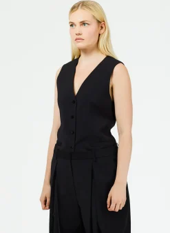 Outlet Tibi Tropical Wool Vest Black