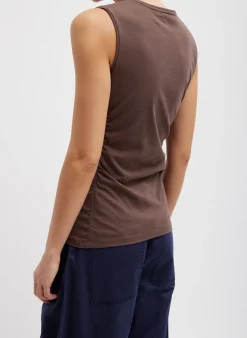 Sale Tibi T-Shirting Shirred Crewneck Top Cacao