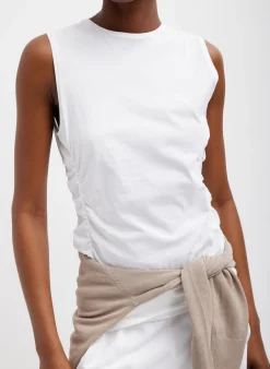 New Tibi T-Shirting Shirred Crewneck Top White