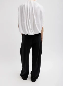 Hot Tibi T-Shirting Shirred Neck Circular Top White
