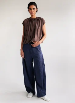 Online Tibi T-Shirting Shirred Neck Circular Top Cacao