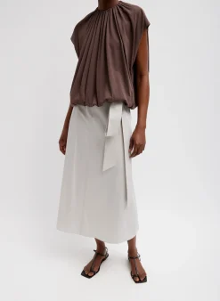 Online Tibi T-Shirting Shirred Neck Circular Top Cacao