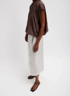 Online Tibi T-Shirting Shirred Neck Circular Top Cacao