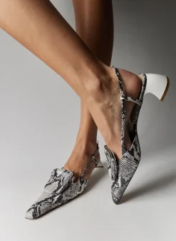 Discount Tibi Victor Embossed Snake Slingback Grey Embossed Snake