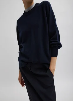 Best Tibi Washable Cashmere Crewneck Sweater Navy