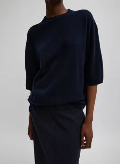 Tibi Washable Cashmere Oversized Easy T-Shirt Navy