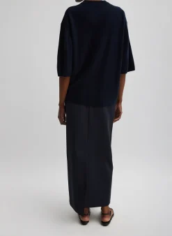 Tibi Washable Cashmere Oversized Easy T-Shirt Navy