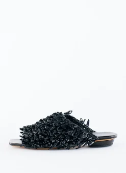 Outlet Tibi Woodward Raffia Flat Black