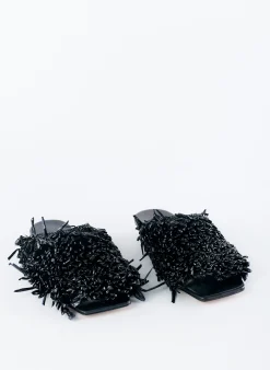 Outlet Tibi Woodward Raffia Flat Black