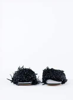 Outlet Tibi Woodward Raffia Flat Black