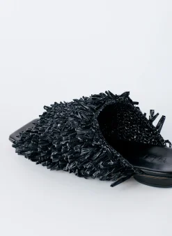 Outlet Tibi Woodward Raffia Flat Black